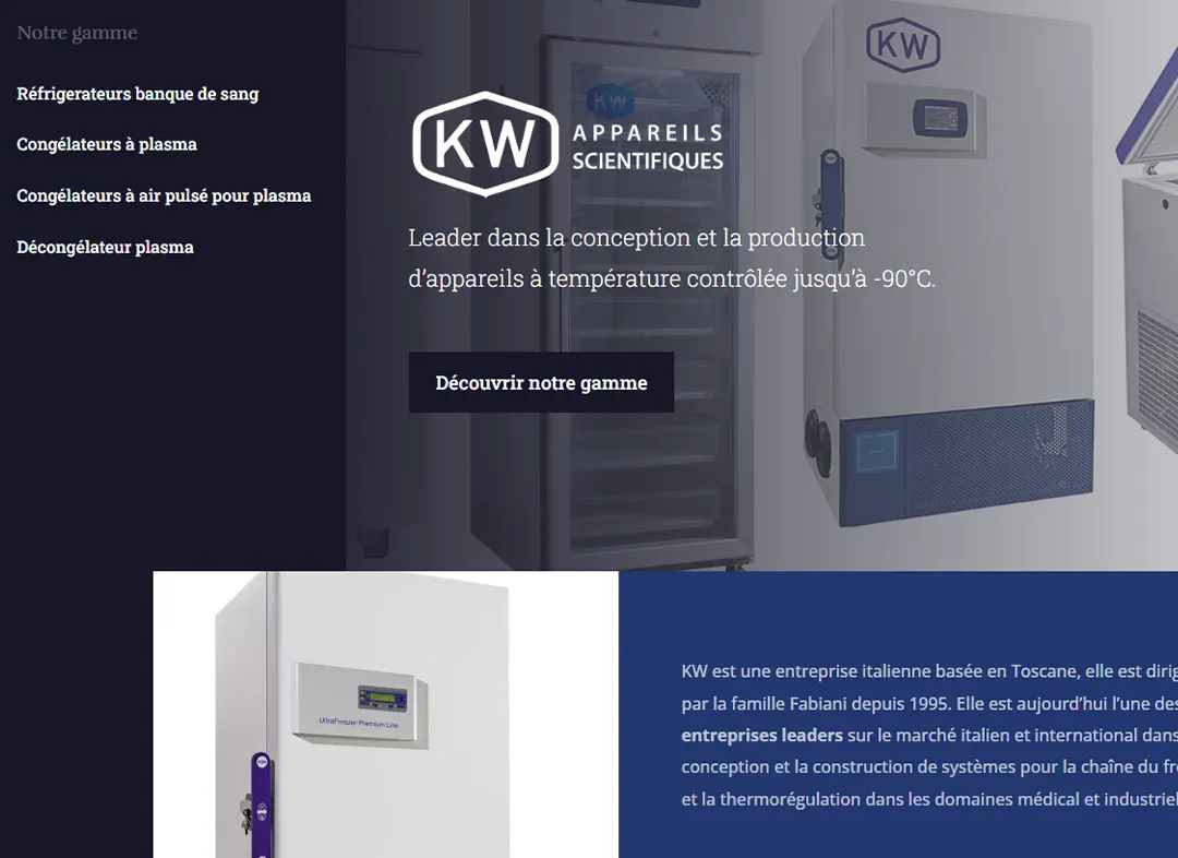 Réalisation de page web - KW Scientific - via agence E-studio